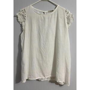 Viola Borghi Linen Top White Lace Cap Sleeves Made in Italy Women's Size Large